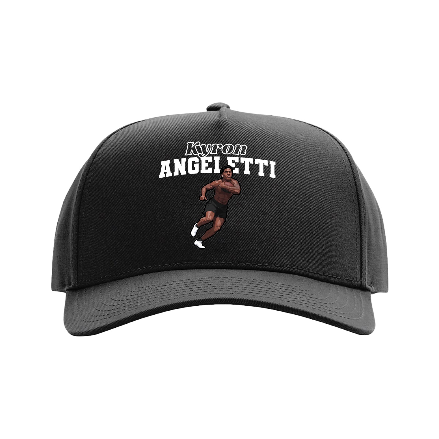 Full Fabric Five-Panel Champ Cap — Name Arch in Black