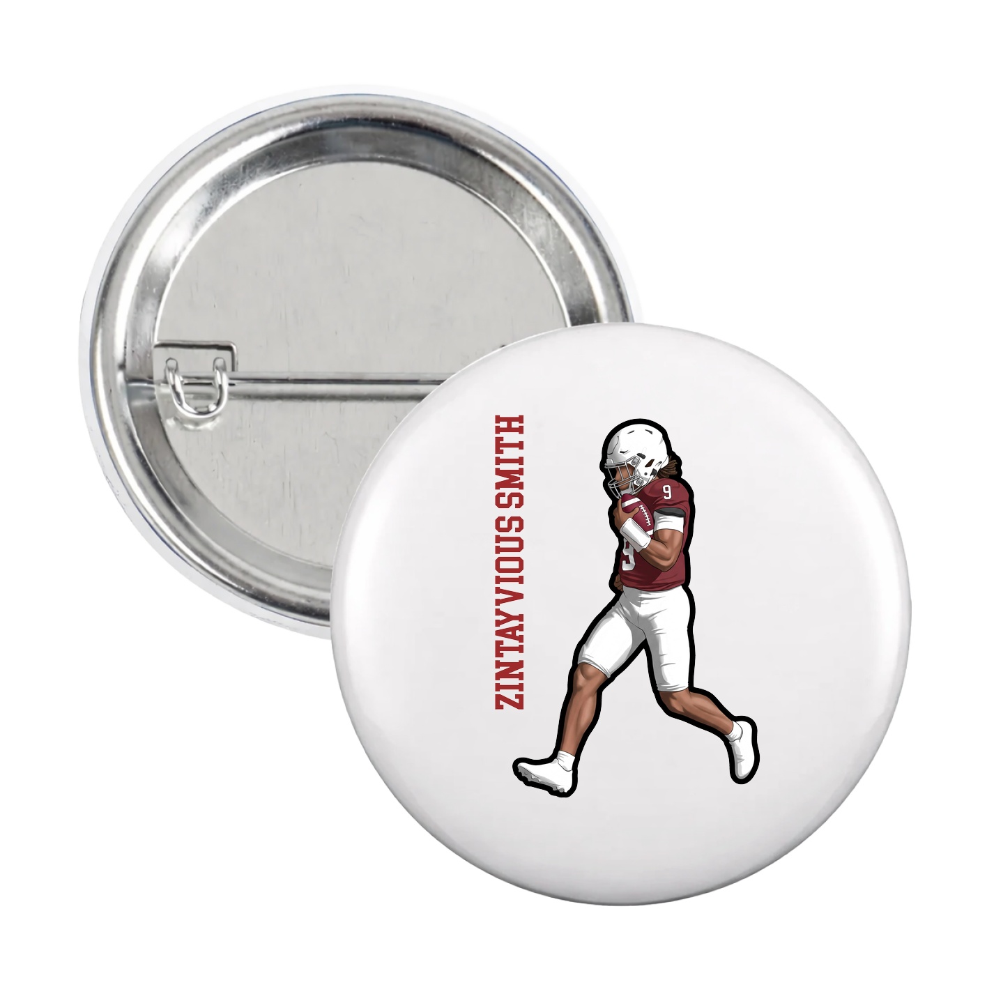 Game Day Button — Name Vertical in White