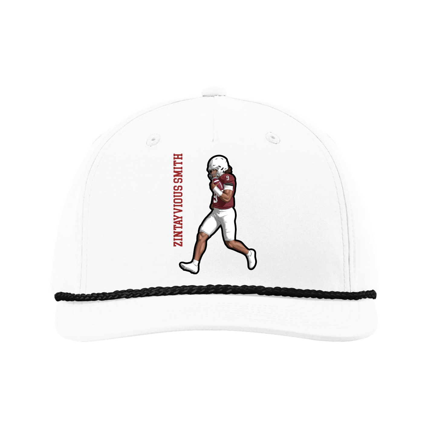 Five-Panel Classic Rope Cap — Name Vertical in White