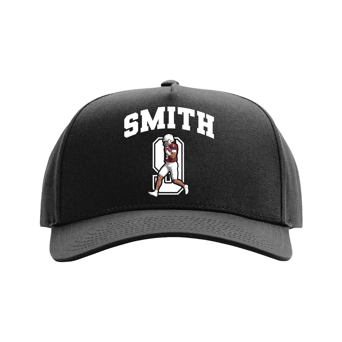 Full Fabric Five-Panel Champ Cap — Number in Black