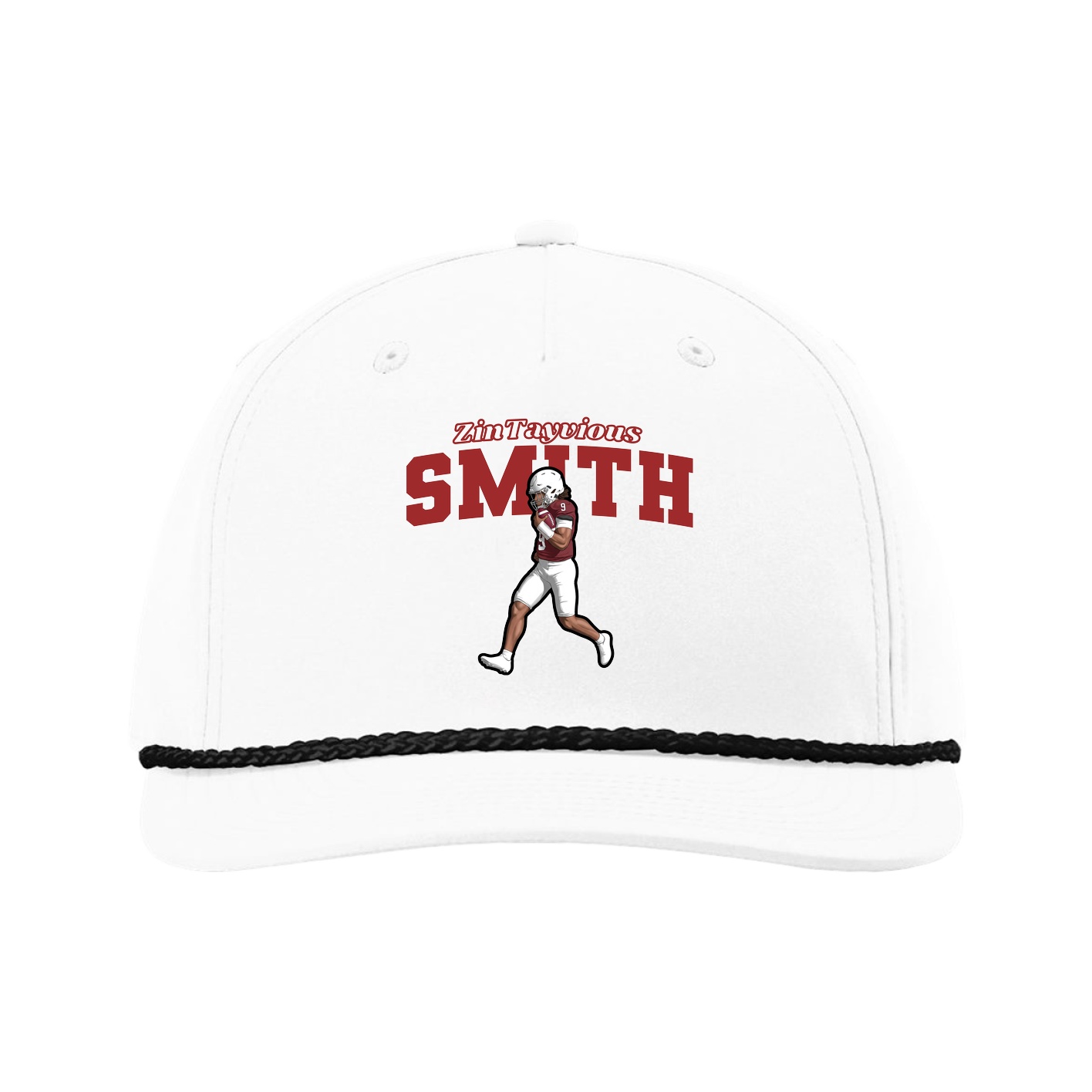 Five-Panel Classic Rope Cap — Name Arch in White