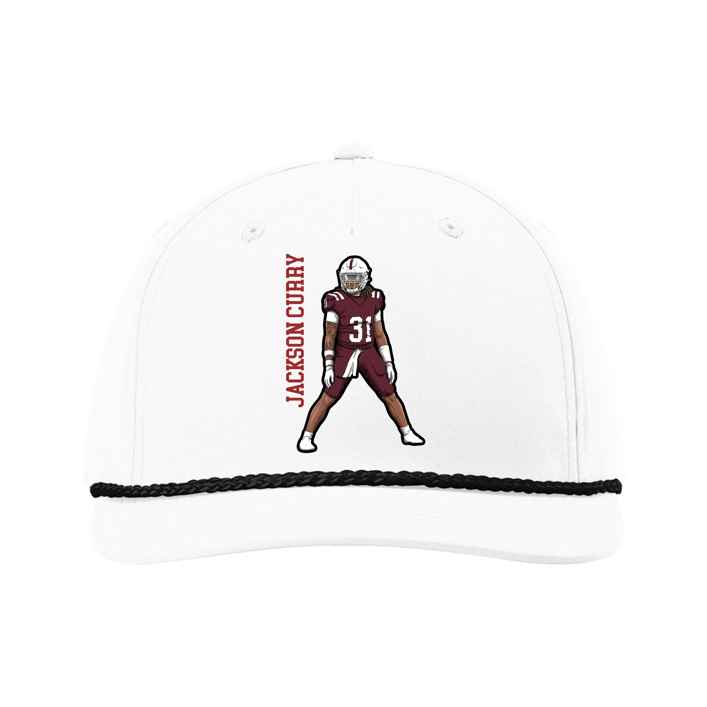Five-Panel Classic Rope Cap — Name Vertical in White
