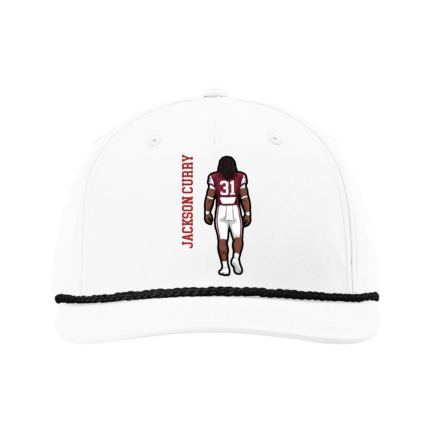 Five-Panel Classic Rope Cap — Name Vertical in White