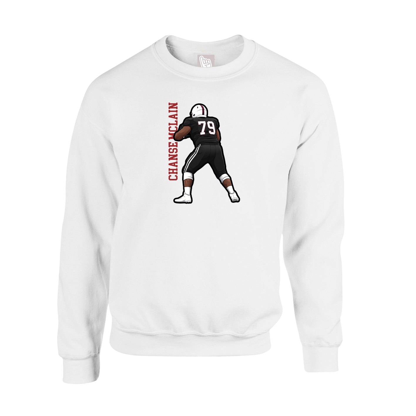 Fleece Crew — Name Vertical in White