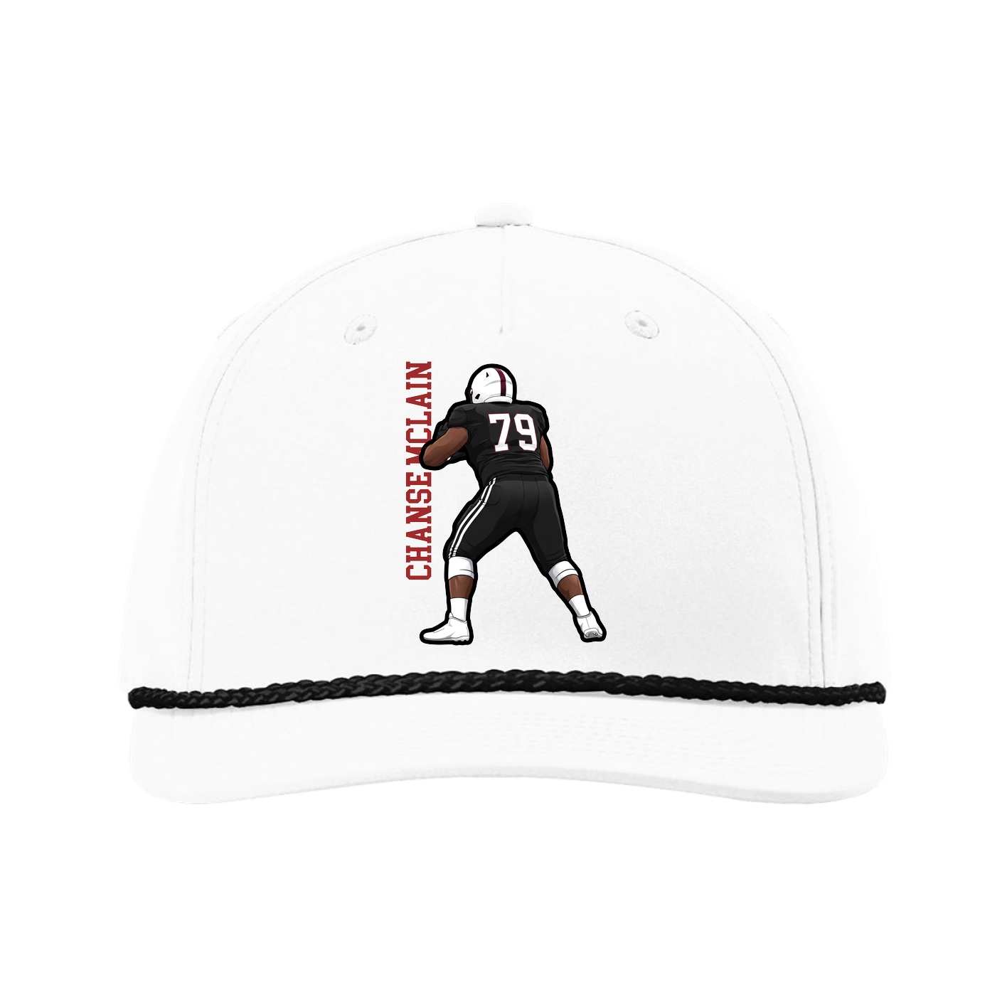 Five-Panel Classic Rope Cap — Name Vertical in White