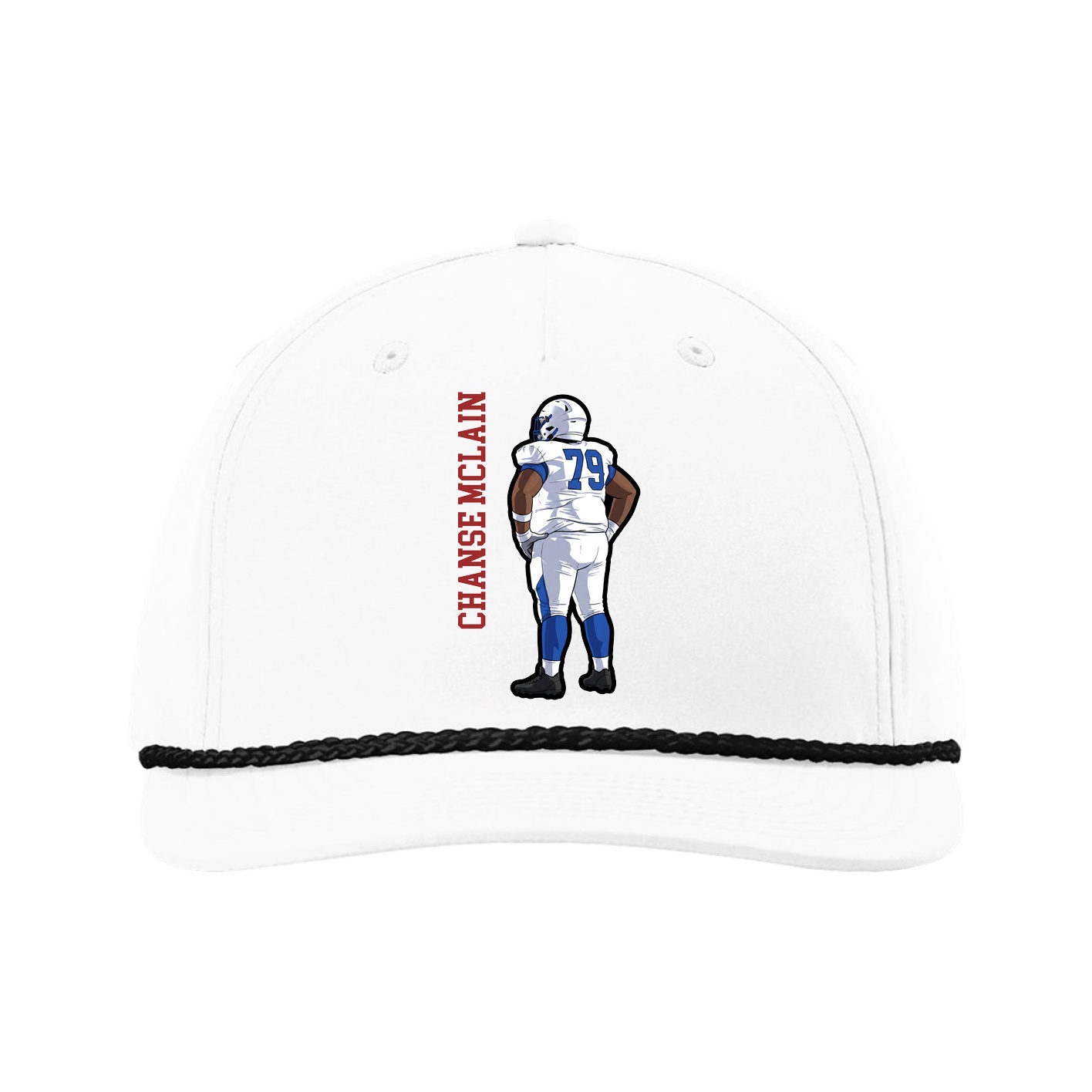 Five-Panel Classic Rope Cap — Name Vertical in White