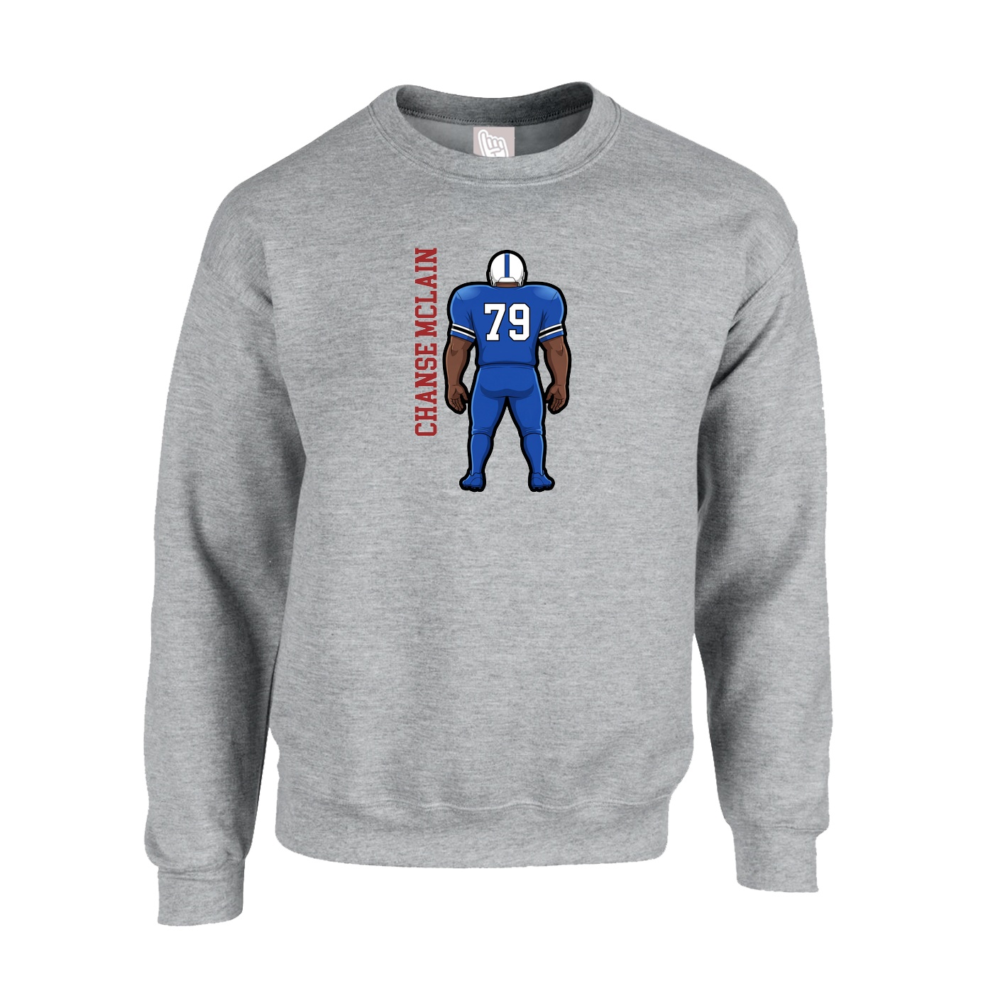 Fleece Crew — Name Vertical in Grey