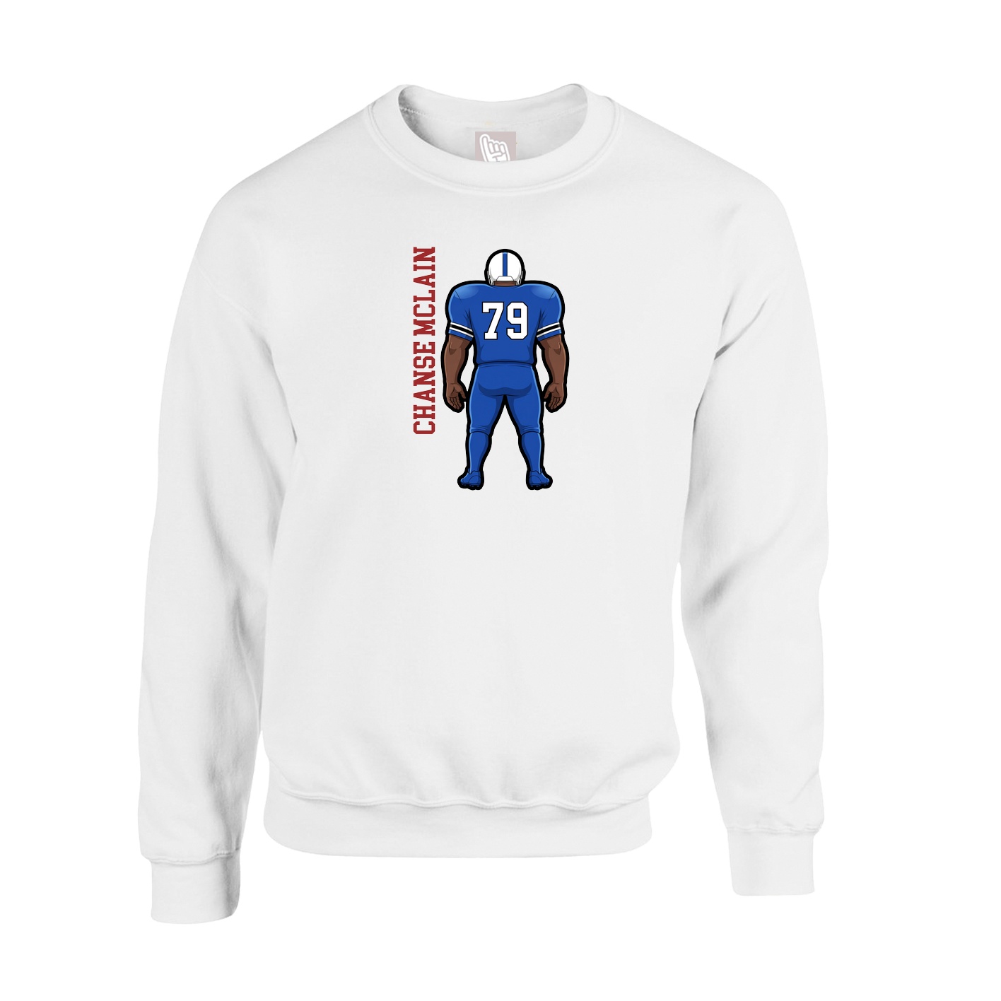 Fleece Crew — Name Vertical in White