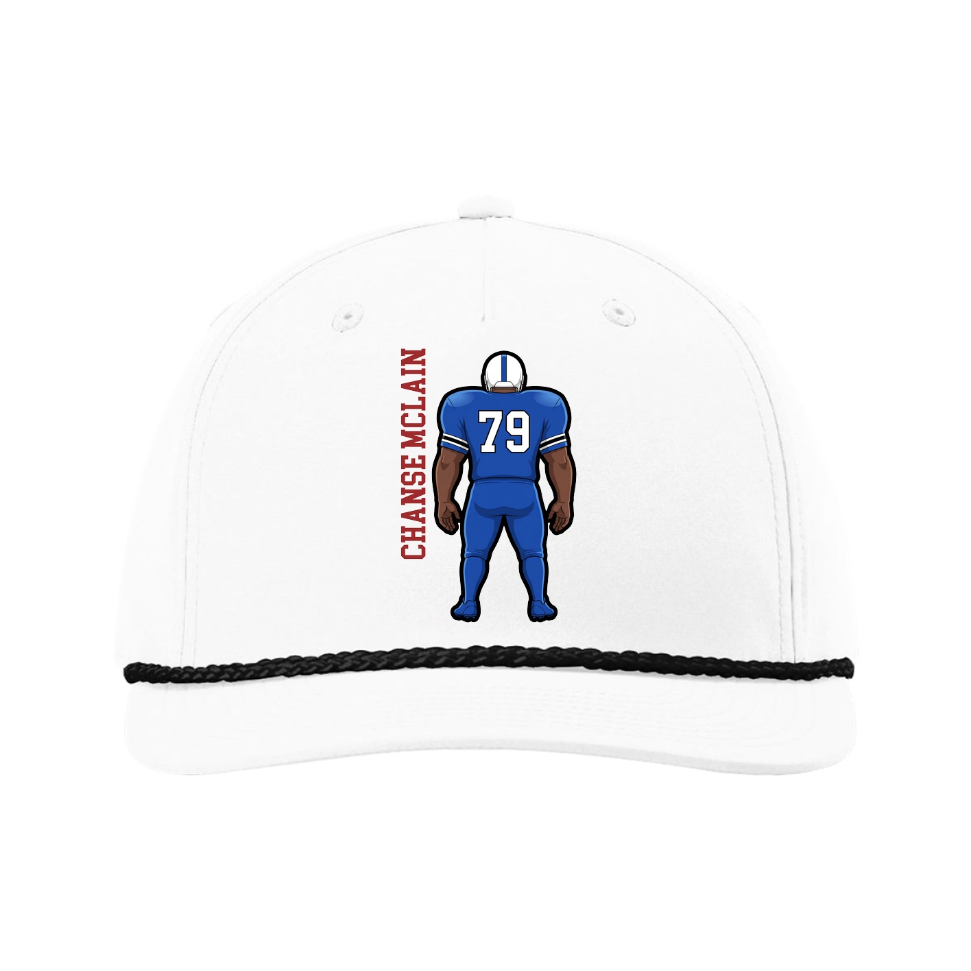 Five-Panel Classic Rope Cap — Name Vertical in White