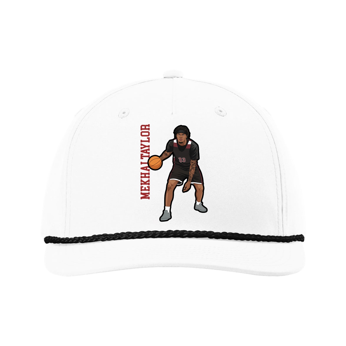 Five-Panel Classic Rope Cap — Name Vertical in White