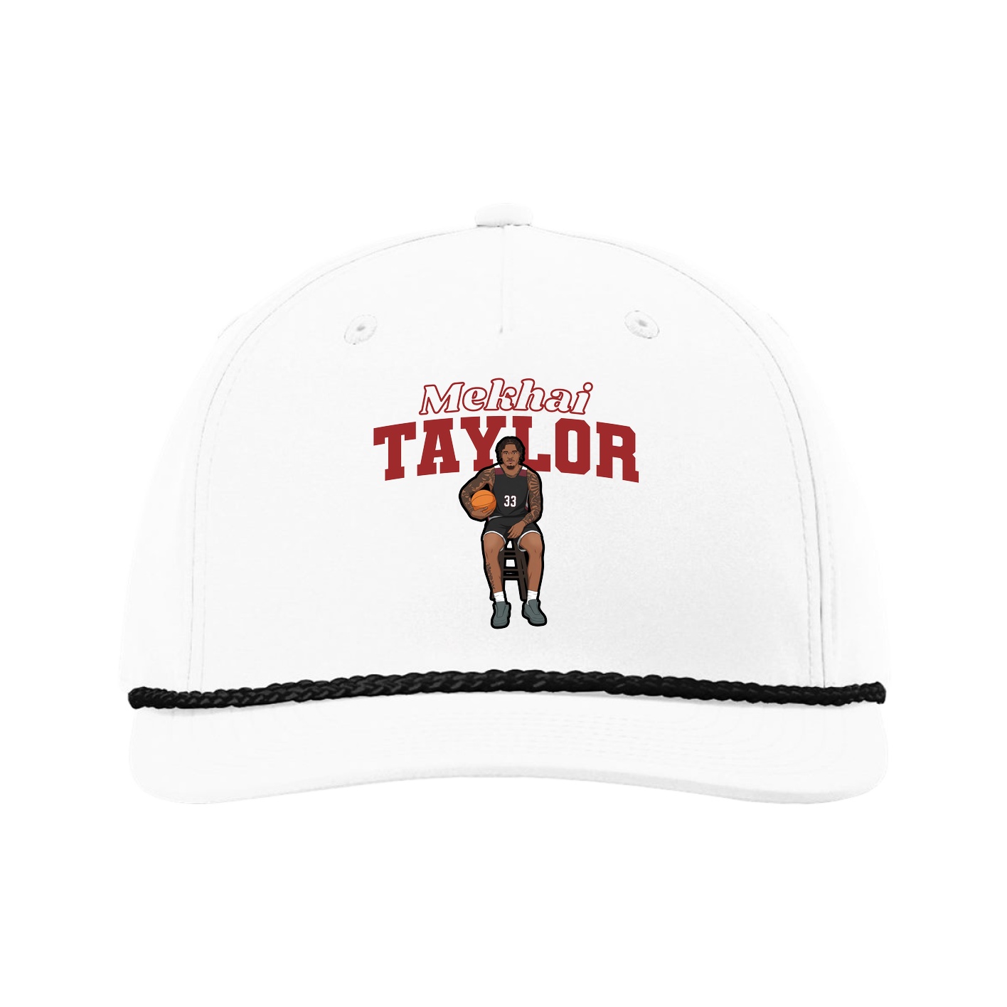 Five-Panel Classic Rope Cap — Name Arch in White