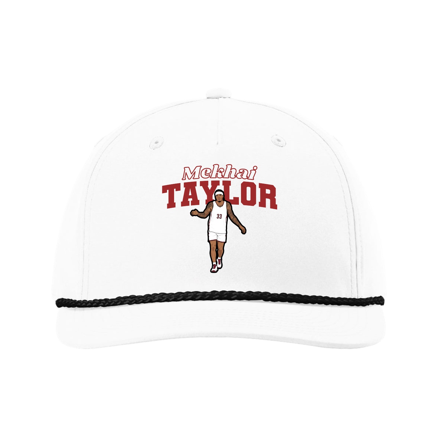 Five-Panel Classic Rope Cap — Name Arch in White
