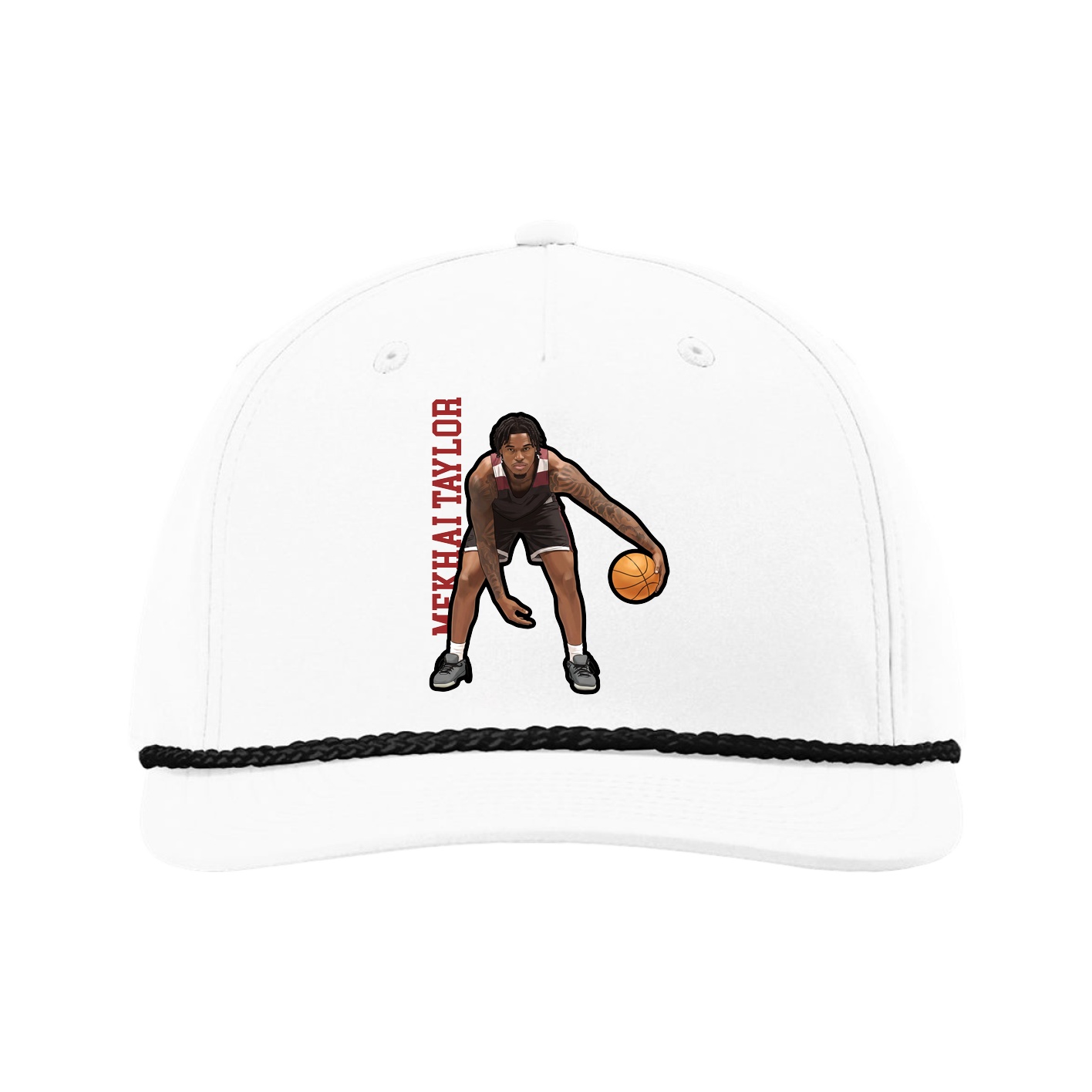 Five-Panel Classic Rope Cap — Name Vertical in White