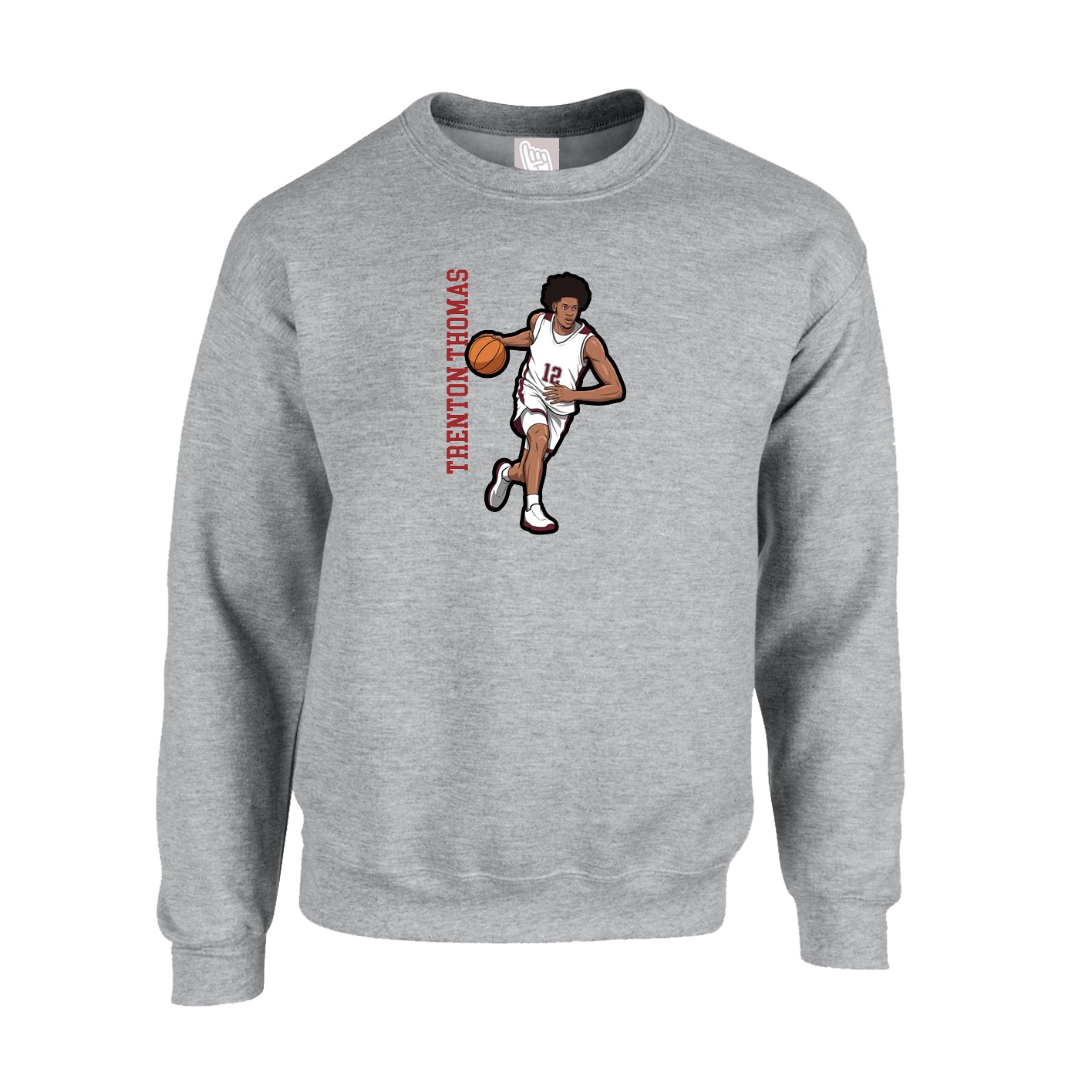 Fleece Crew — Name Vertical in Grey