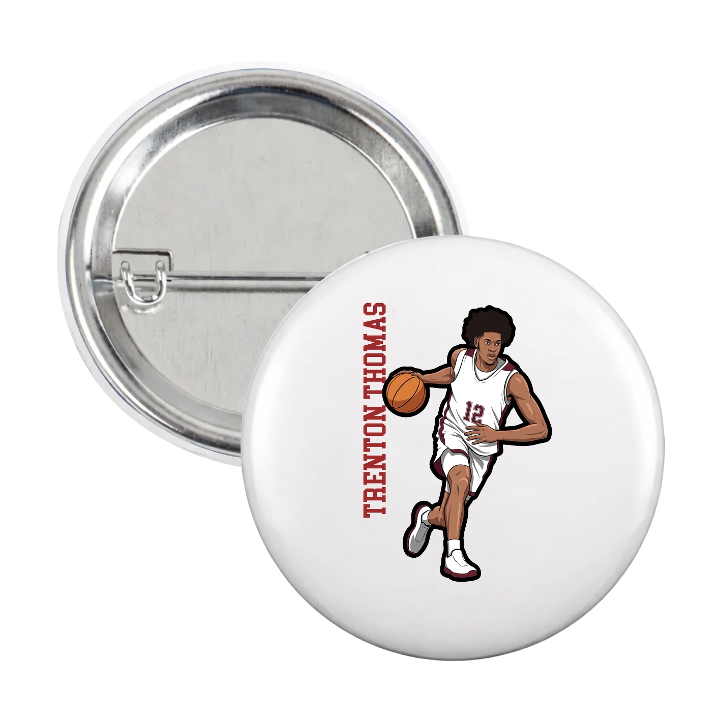 Game Day Button — Name Vertical in White