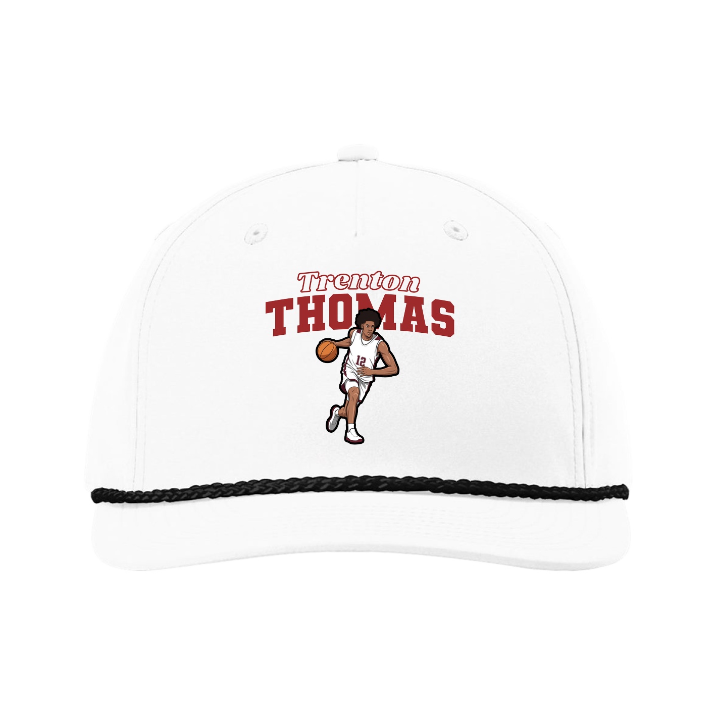 Five-Panel Classic Rope Cap — Name Arch in White
