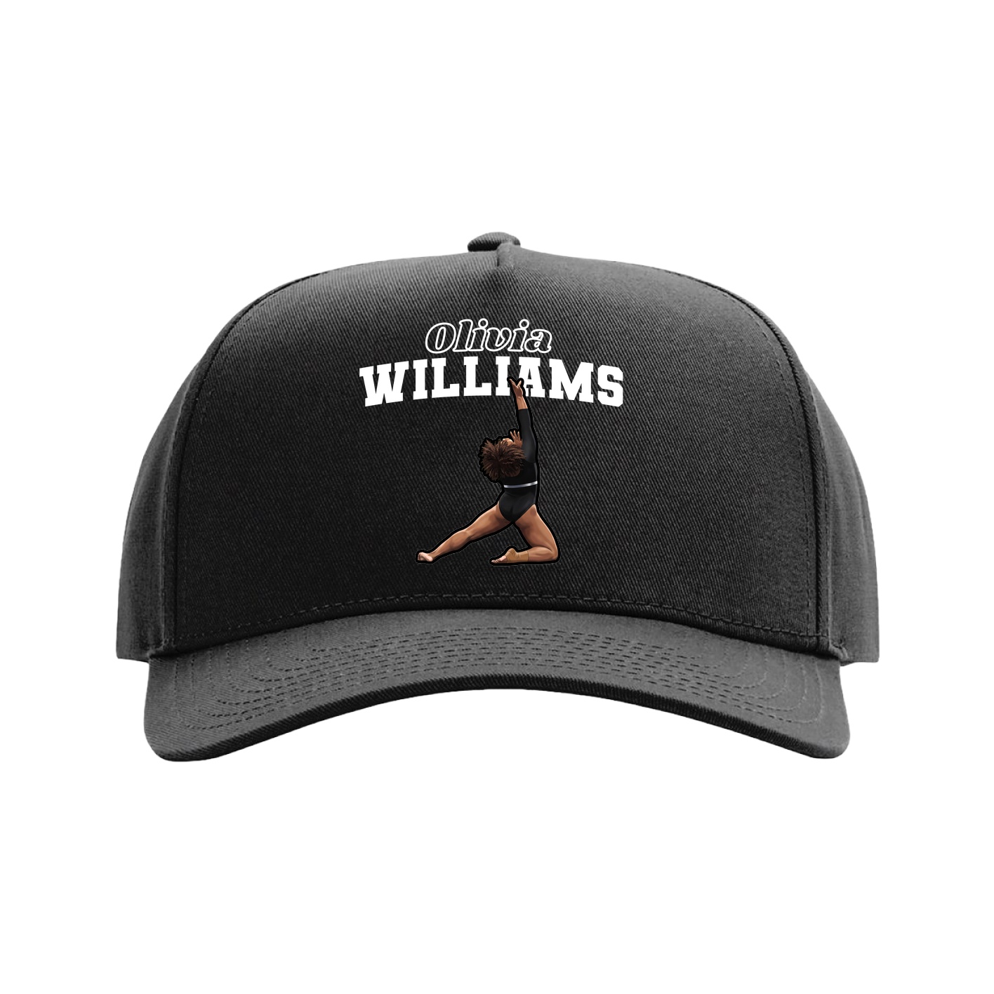 Full Fabric Five-Panel Champ Cap — Name Arch in Black