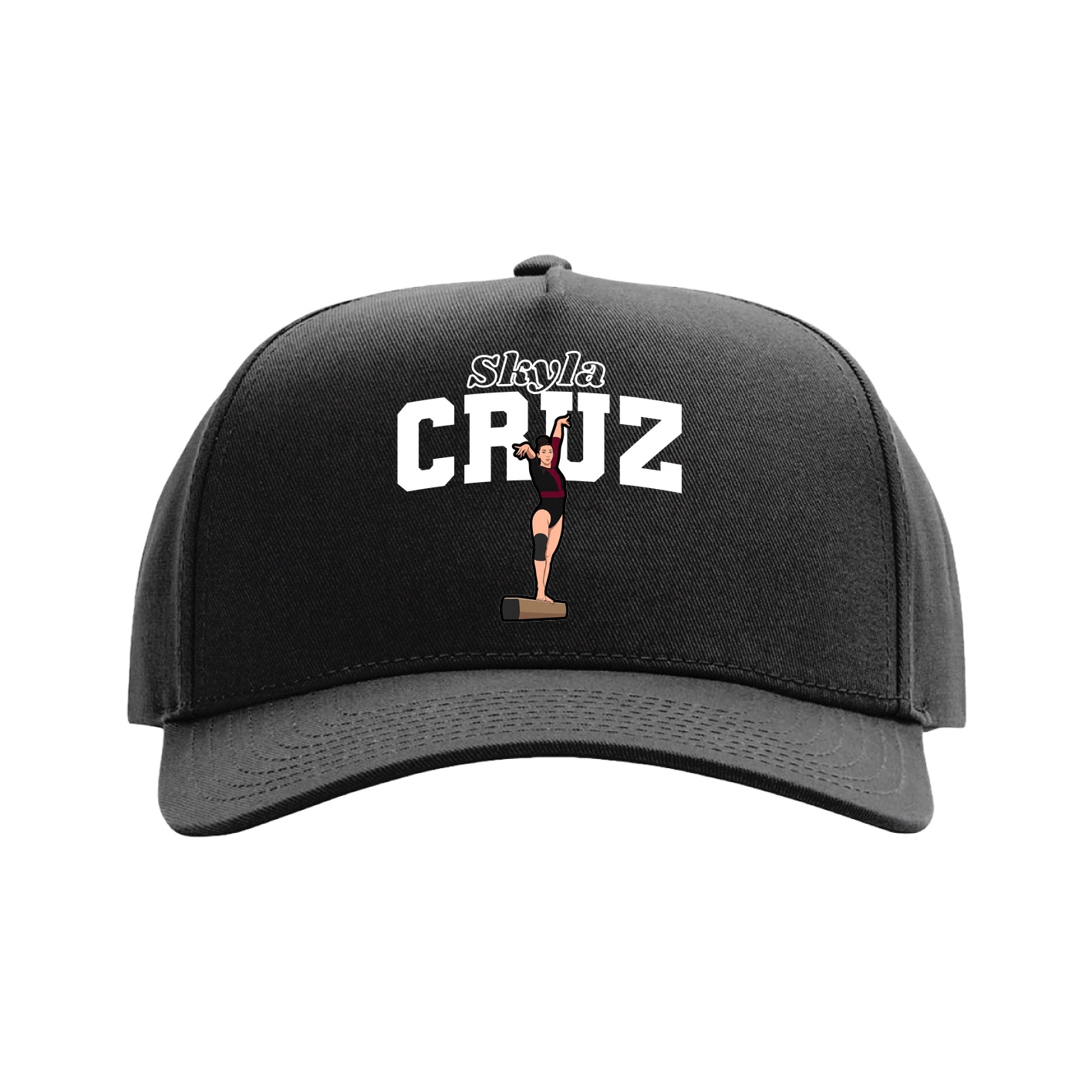 Full Fabric Five-Panel Champ Cap — Name Arch in Black