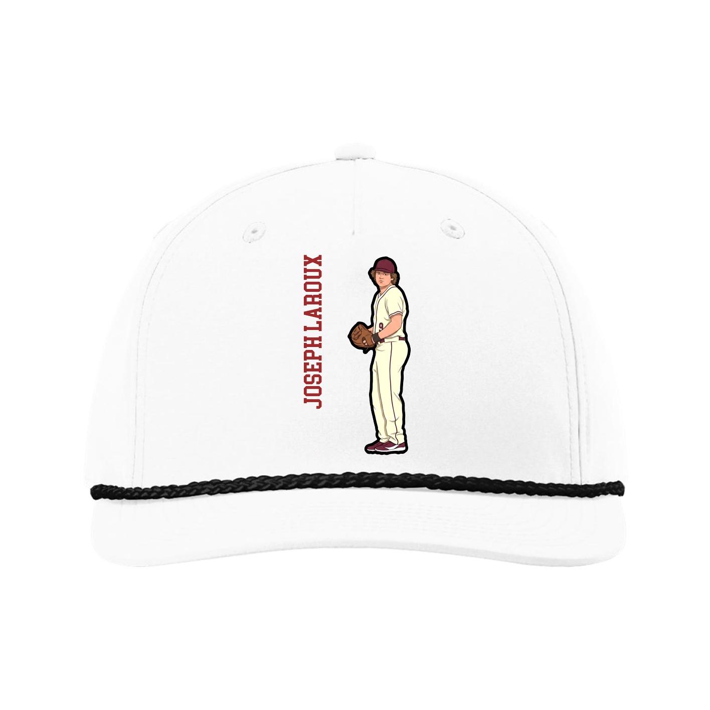 Five-Panel Classic Rope Cap — Name Vertical in White