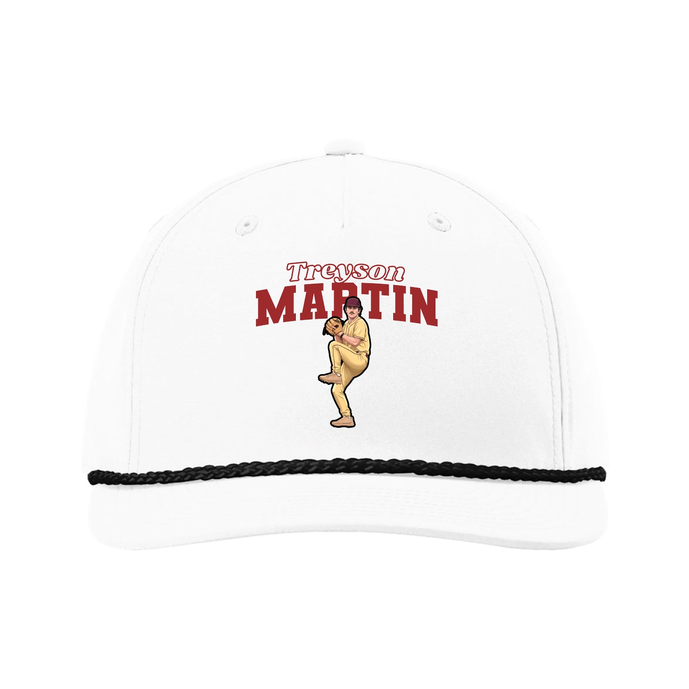 Five-Panel Classic Rope Cap — Name Arch in White