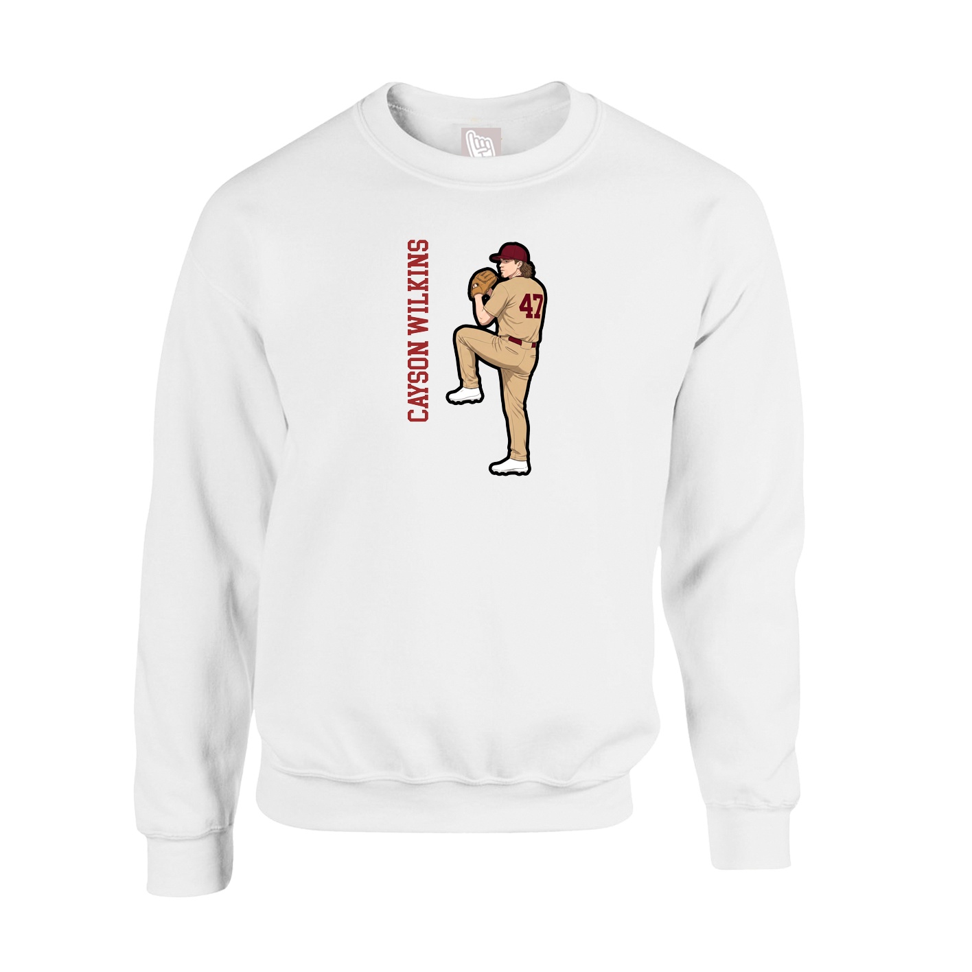 Fleece Crew — Name Vertical in White