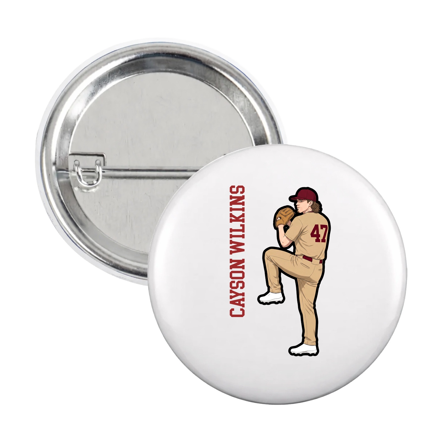 Game Day Button — Name Vertical in White