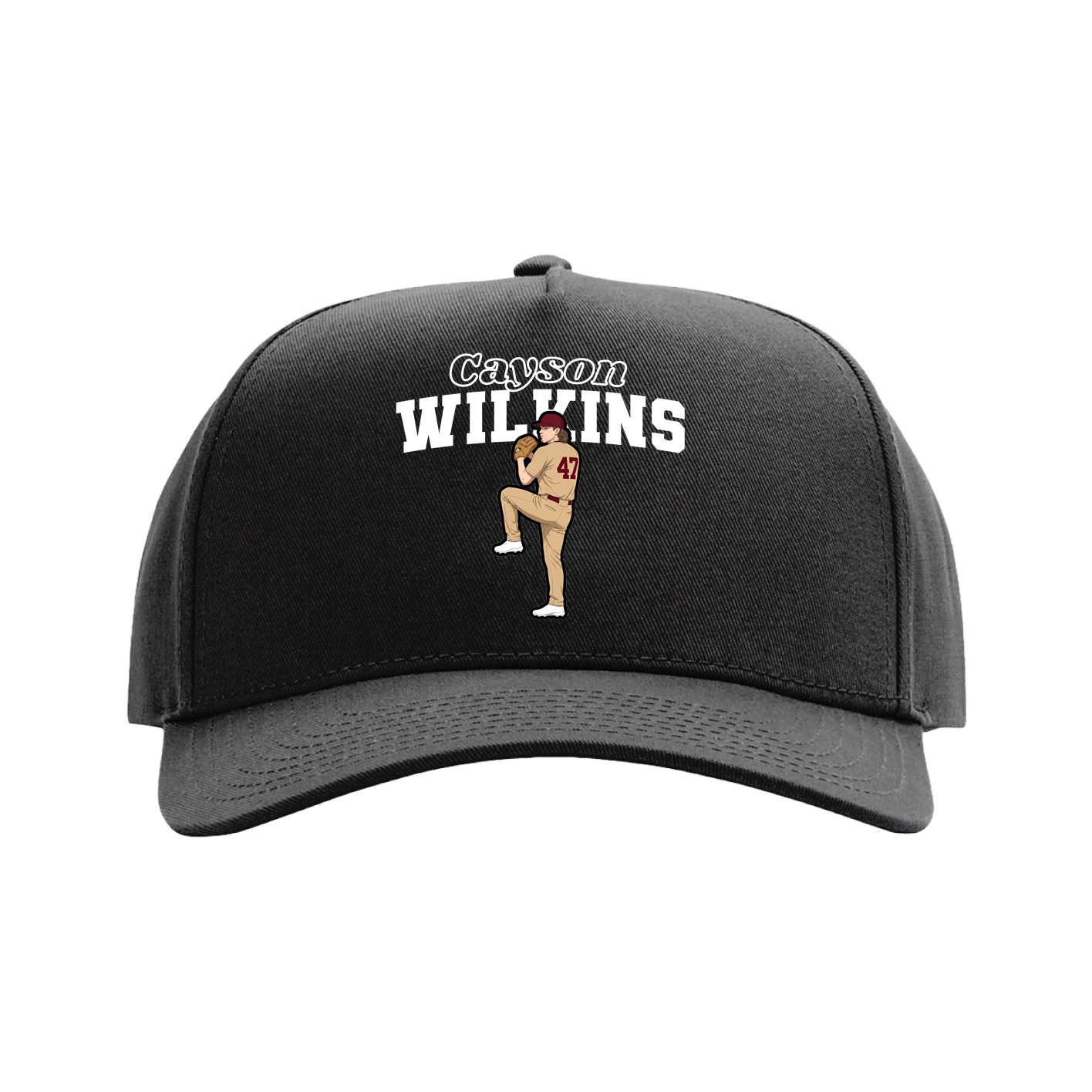 Full Fabric Five-Panel Champ Cap — Name Arch in Black