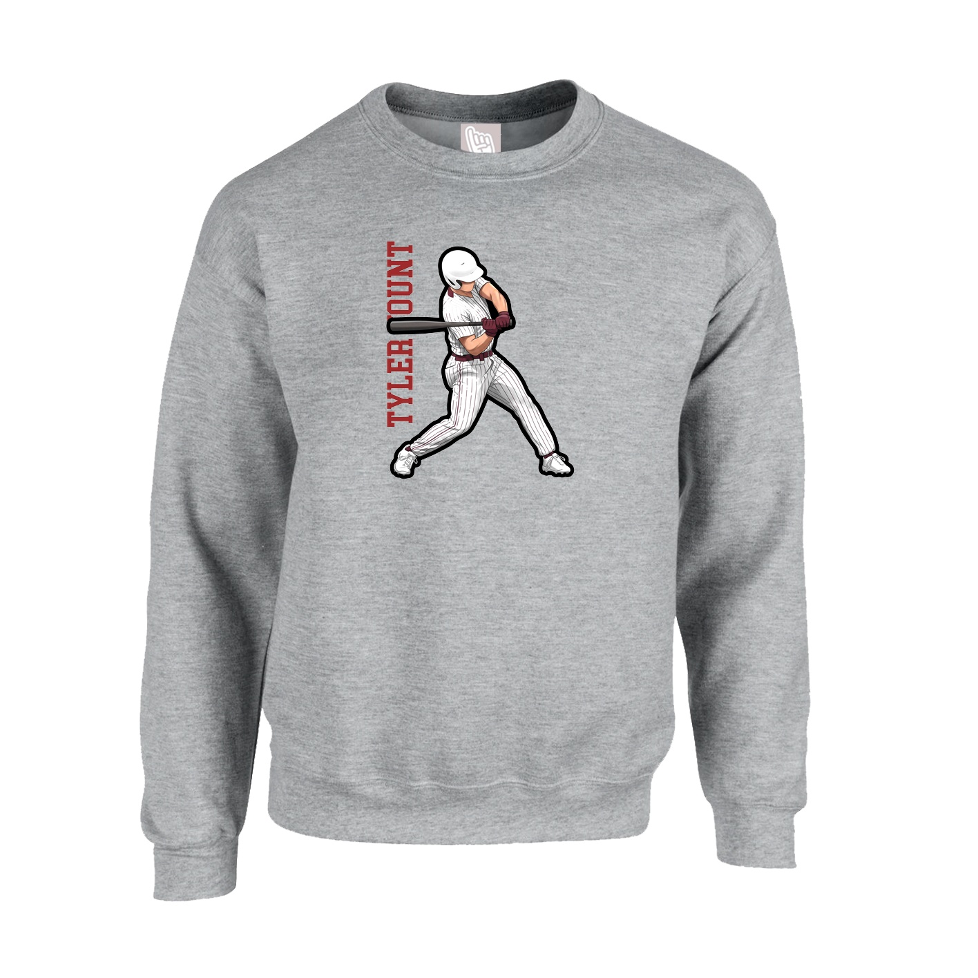 Fleece Crew — Name Vertical in Grey