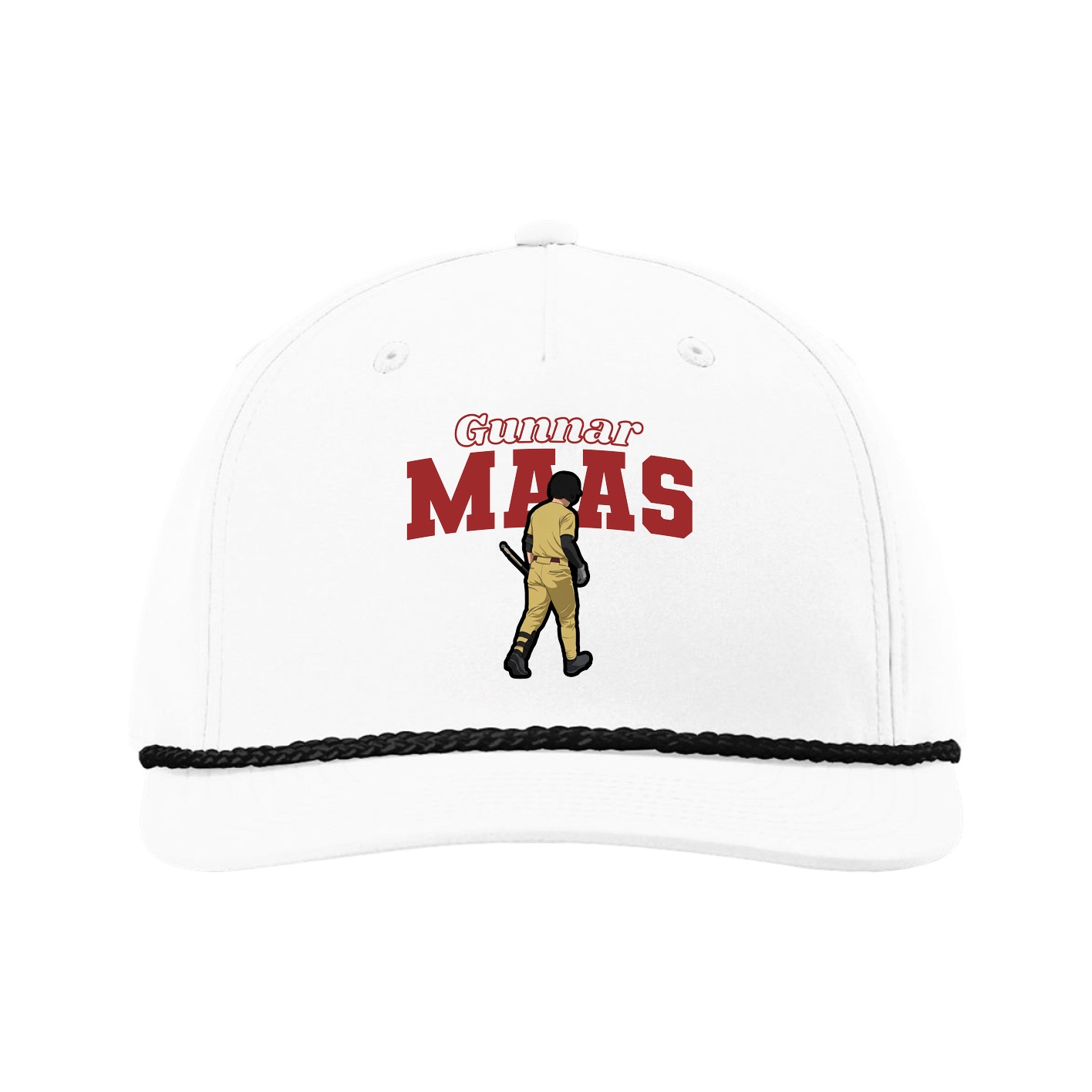 Five-Panel Classic Rope Cap — Name Arch in White