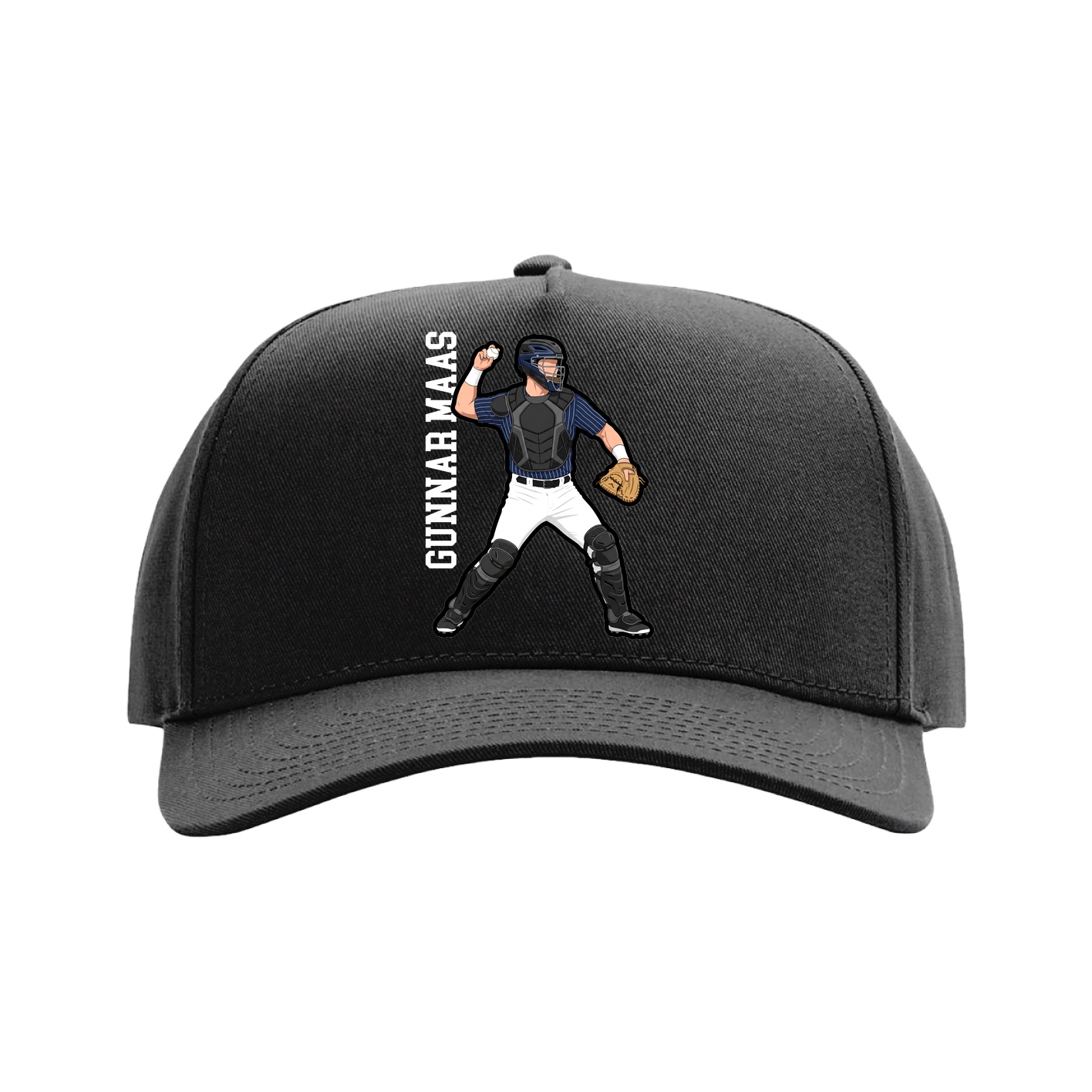 Full Fabric Five-Panel Champ Cap — Name Vertical in Black