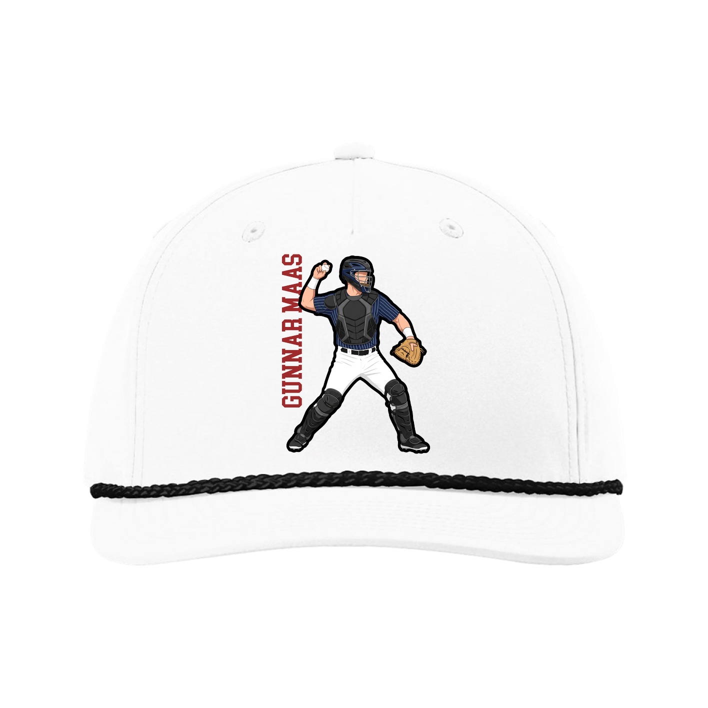 Five-Panel Classic Rope Cap — Name Vertical in White