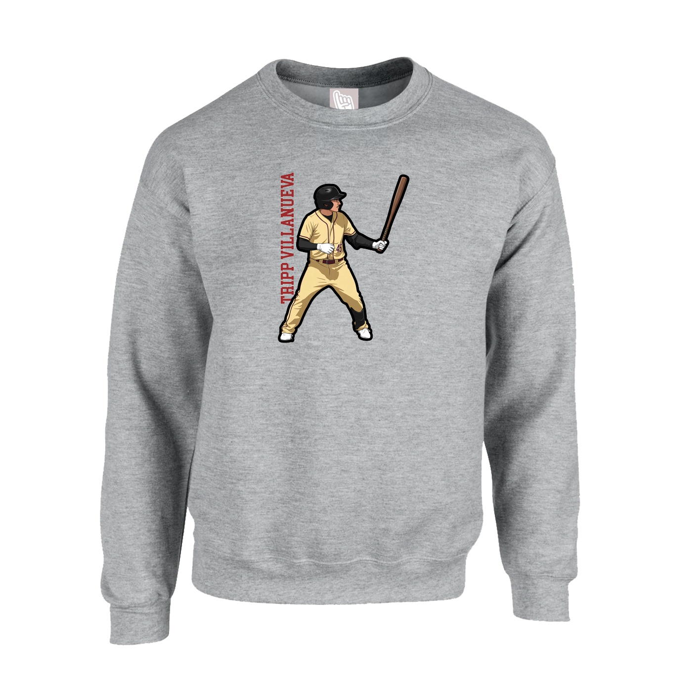 Fleece Crew — Name Vertical in Grey