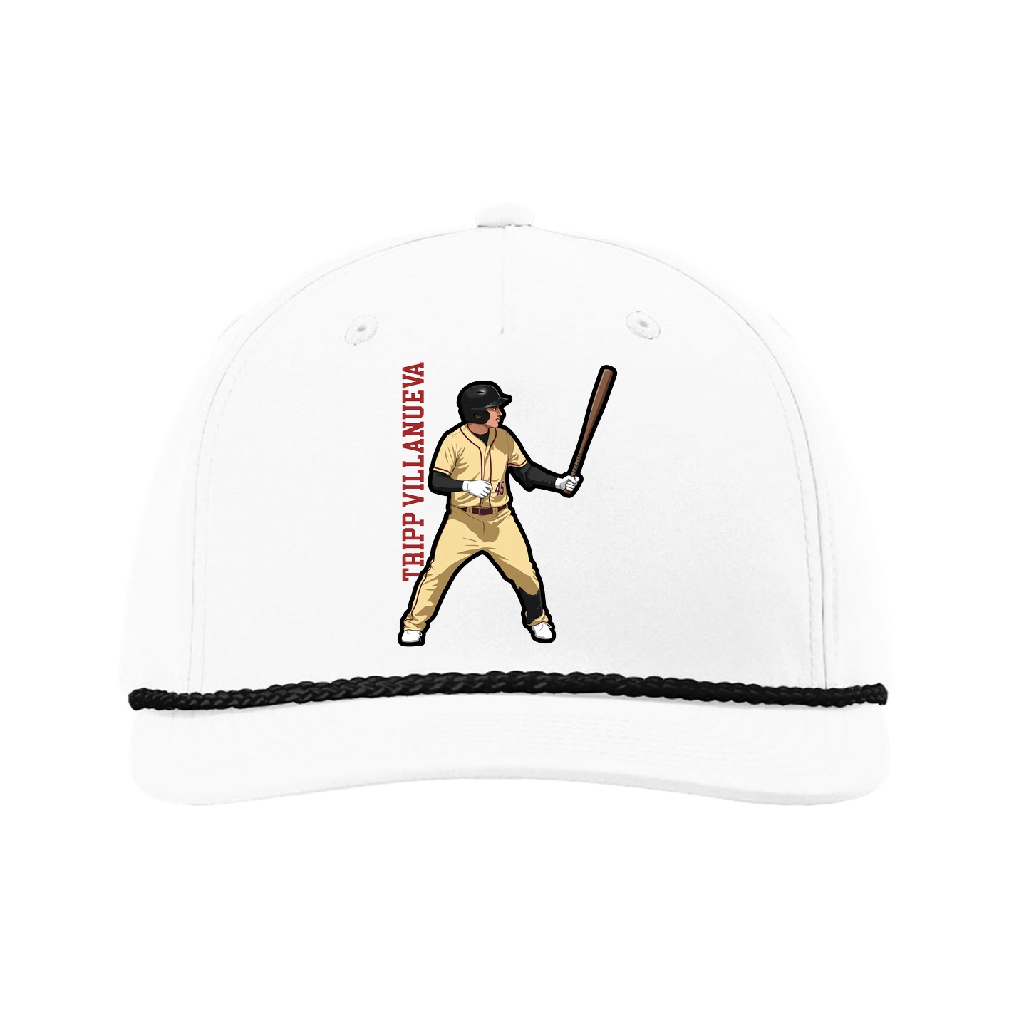 Five-Panel Classic Rope Cap — Name Vertical in White