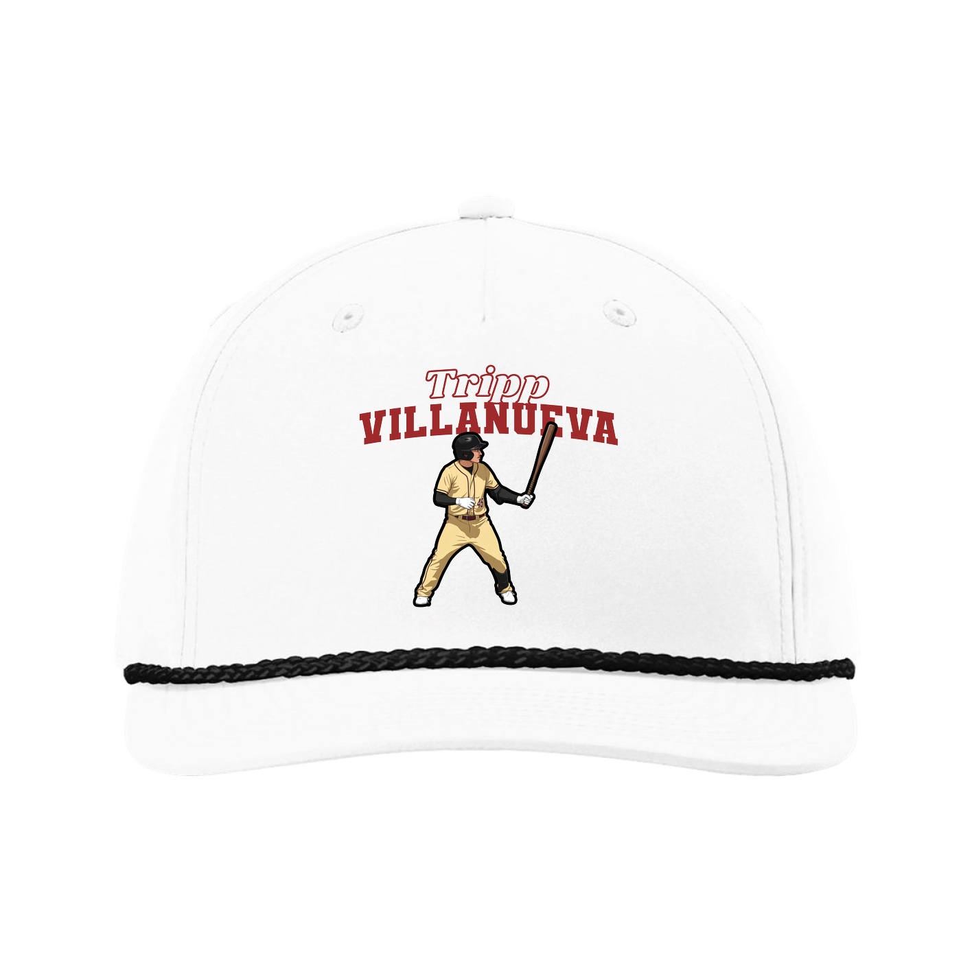 Five-Panel Classic Rope Cap — Name Arch in White