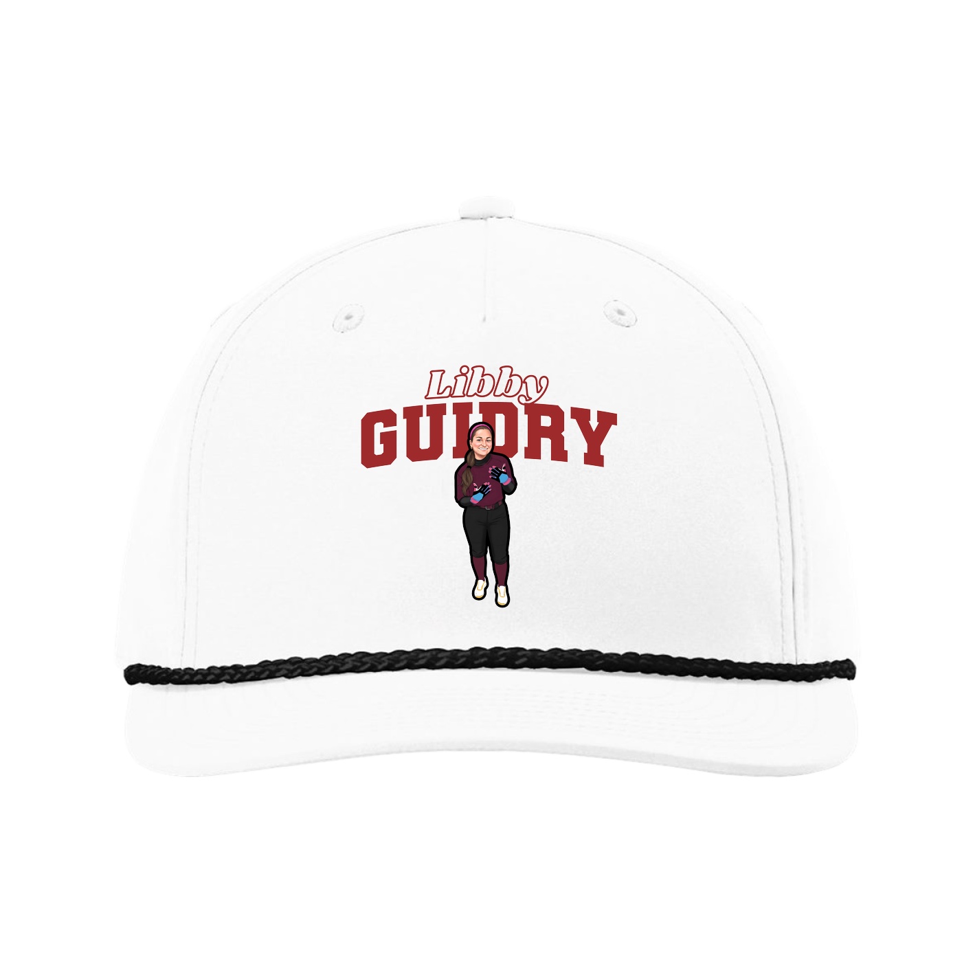 Five-Panel Classic Rope Cap — Name Arch in White