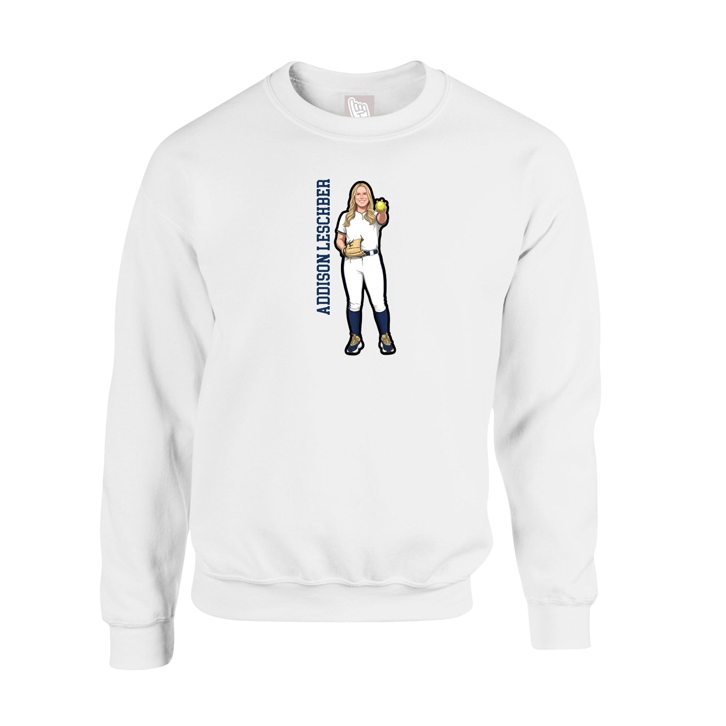 Fleece Crew — Name Vertical in White