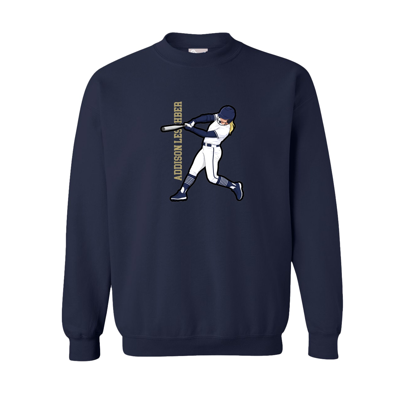 Fleece Crew — Name Vertical in Navy