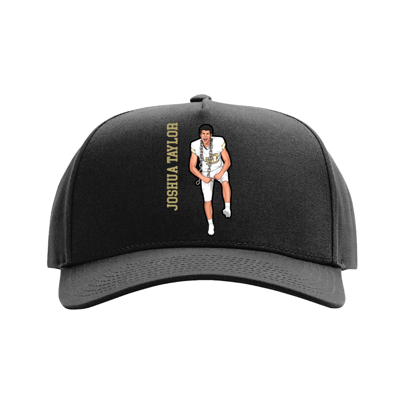 Full Fabric Five-Panel Champ Cap — Name Vertical in Black