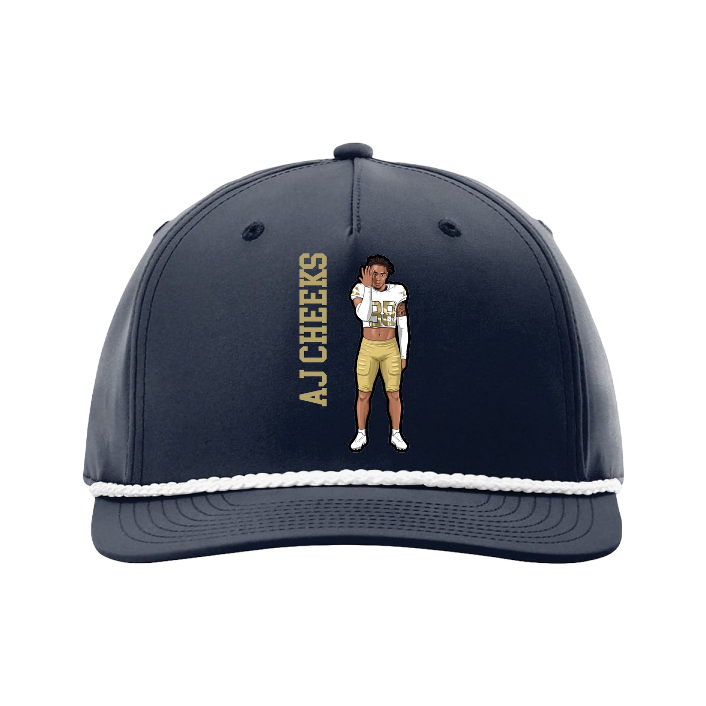 Five-Panel Classic Rope Cap — Name Vertical in Navy