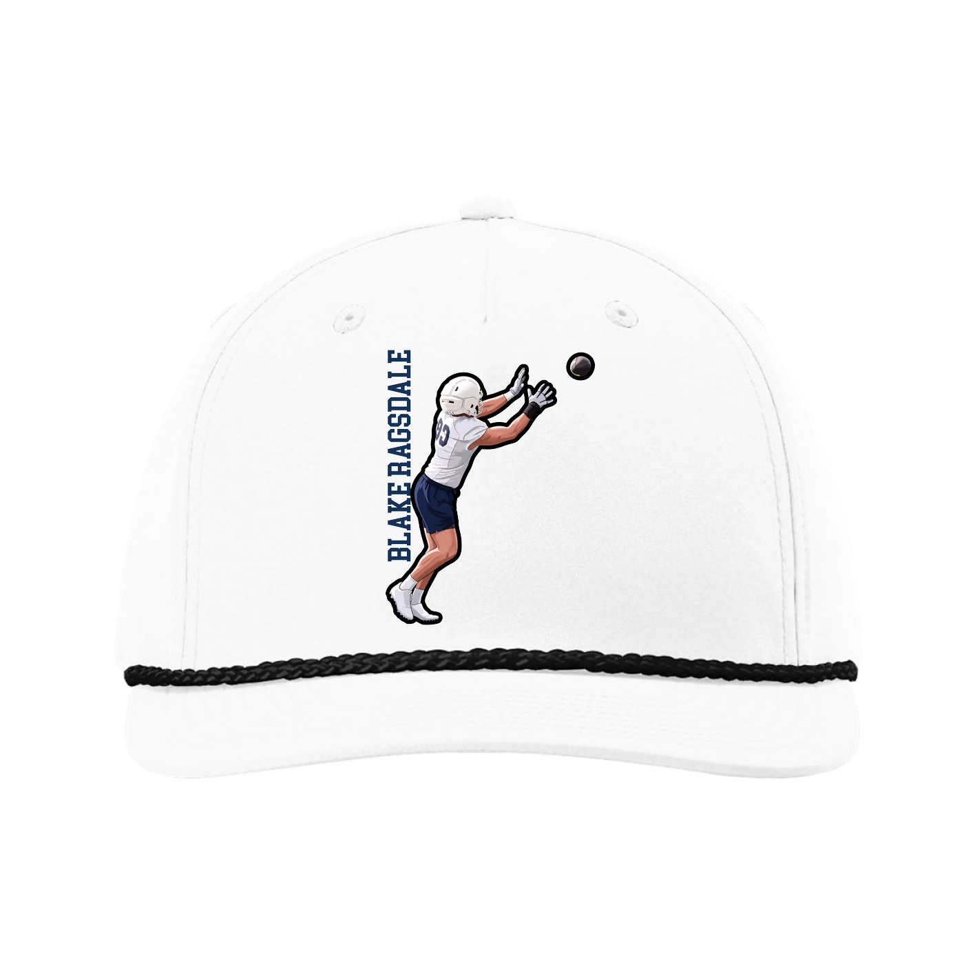 Five-Panel Classic Rope Cap — Name Vertical in White