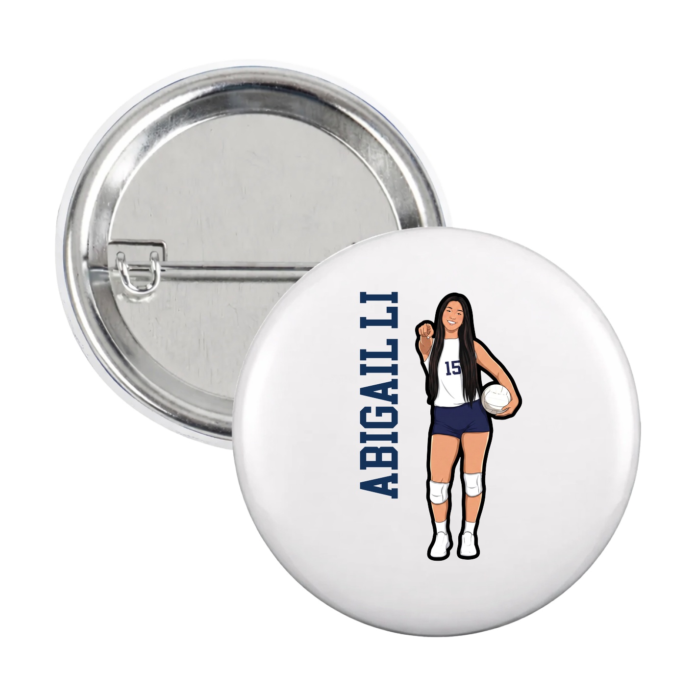 Game Day Button — Name Vertical in White