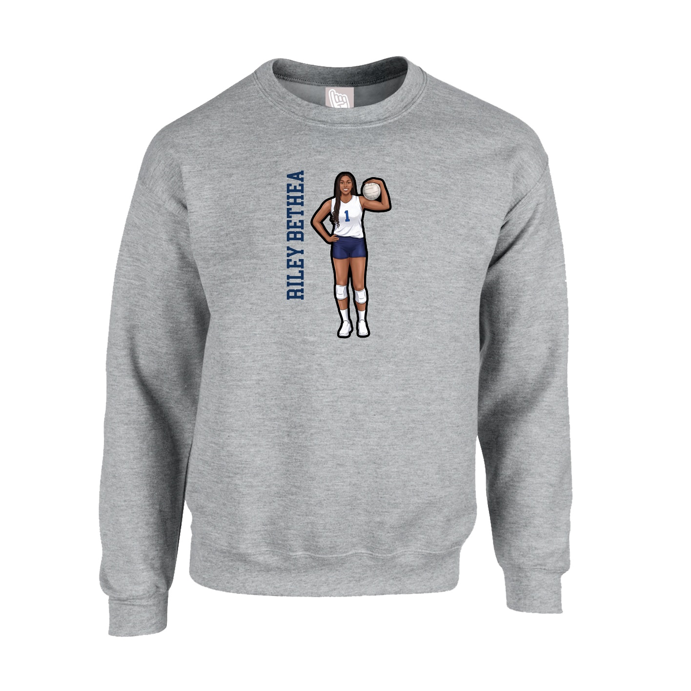 Fleece Crew — Name Vertical in Grey