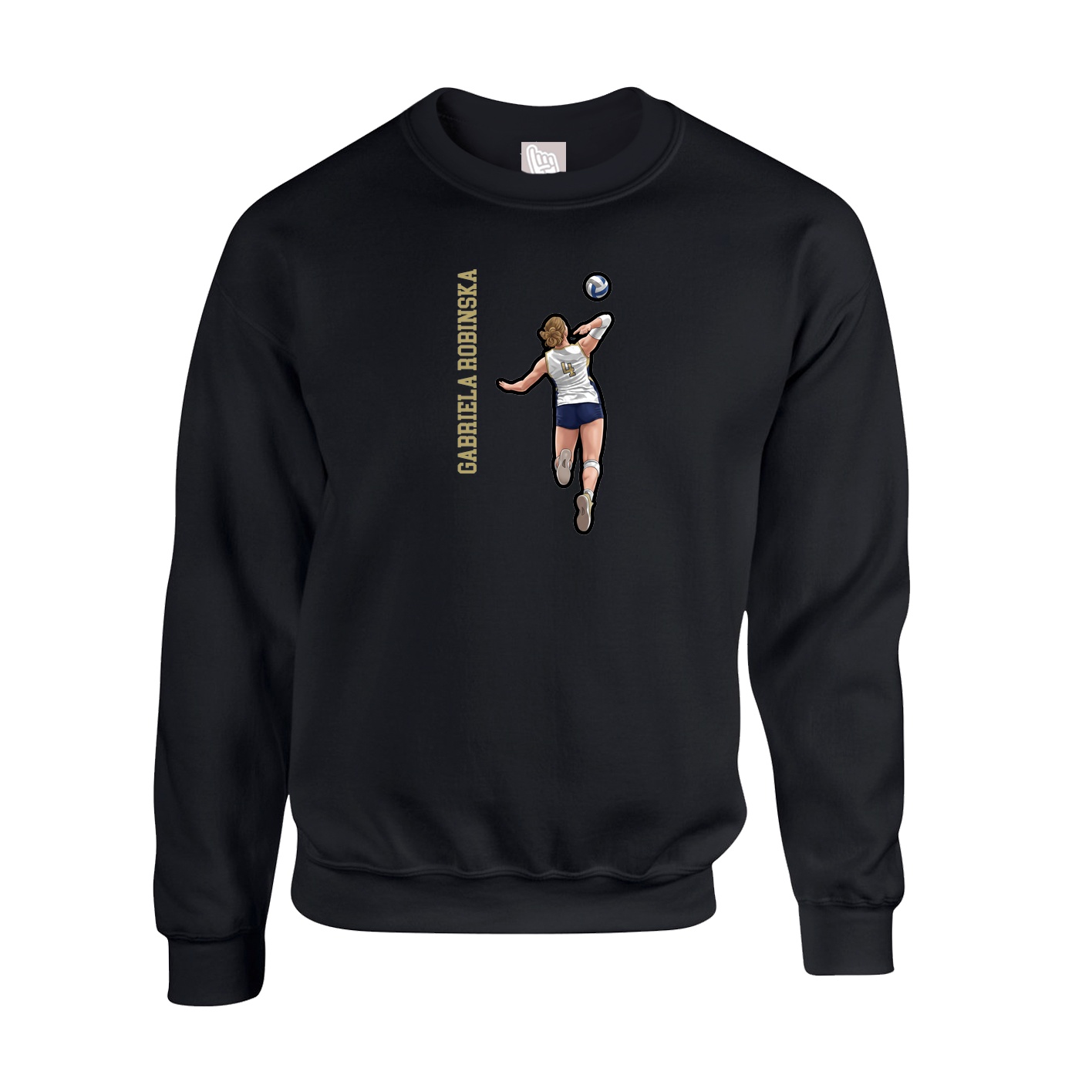 Fleece Crew — Name Vertical in Black