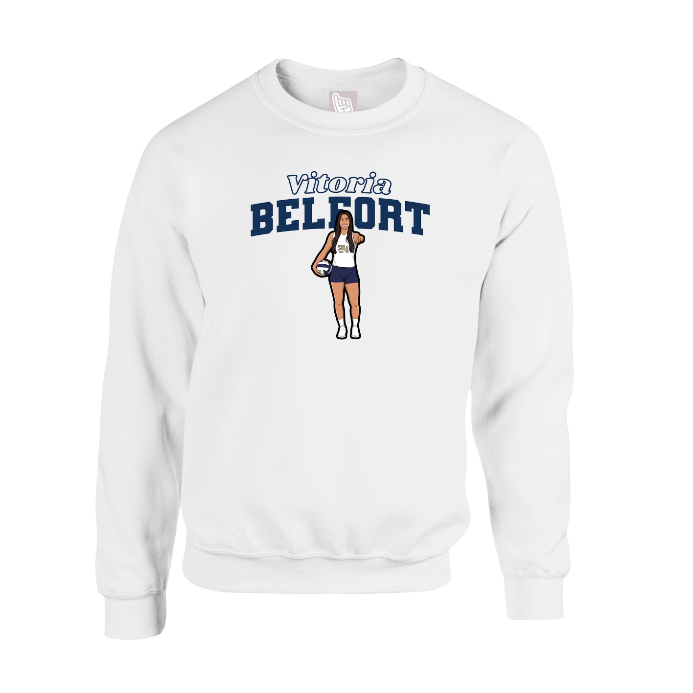 Fleece Crew — Name Arch in White