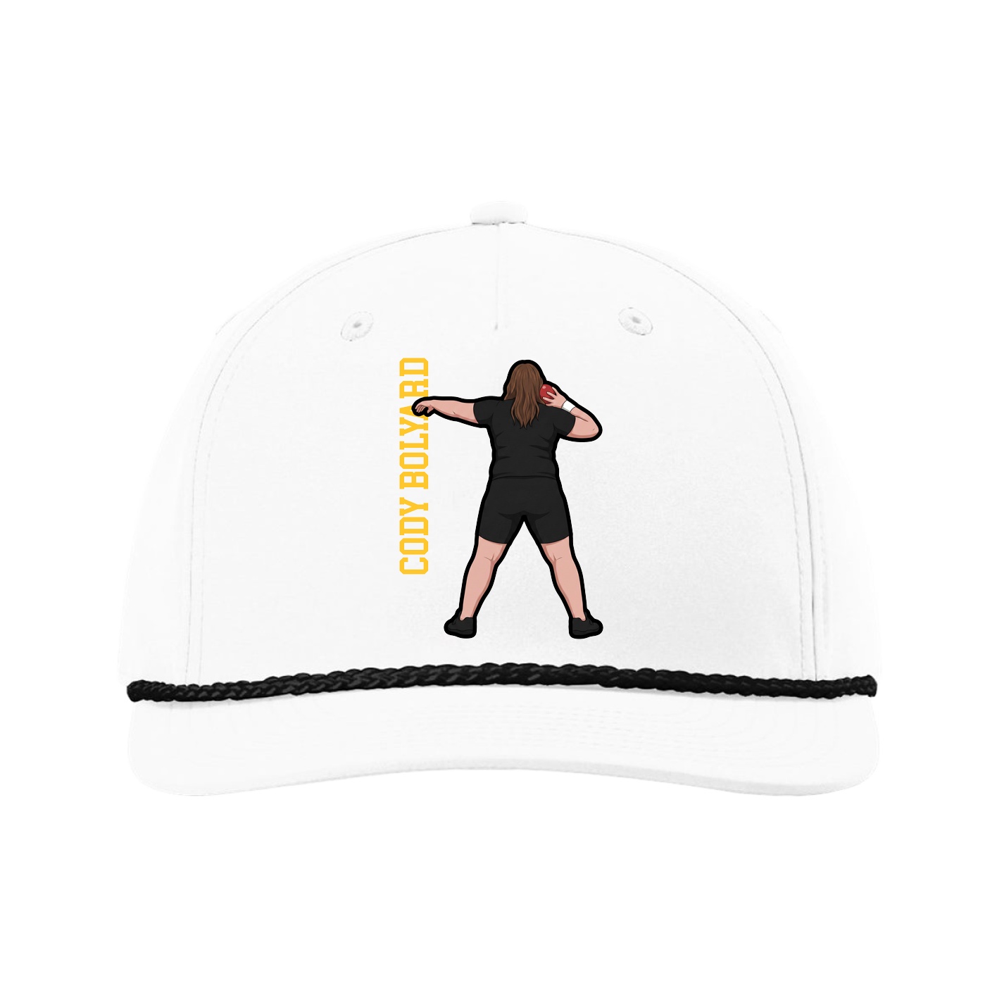 Five-Panel Classic Rope Cap — Name Vertical in White