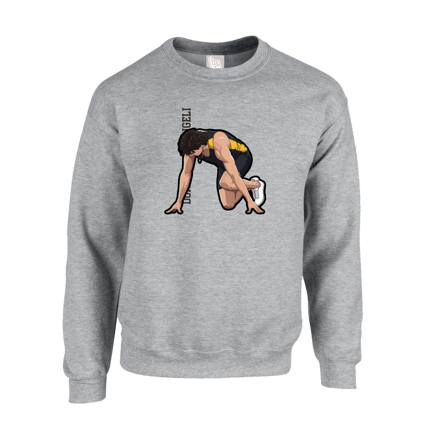Fleece Crew — Name Vertical in Grey