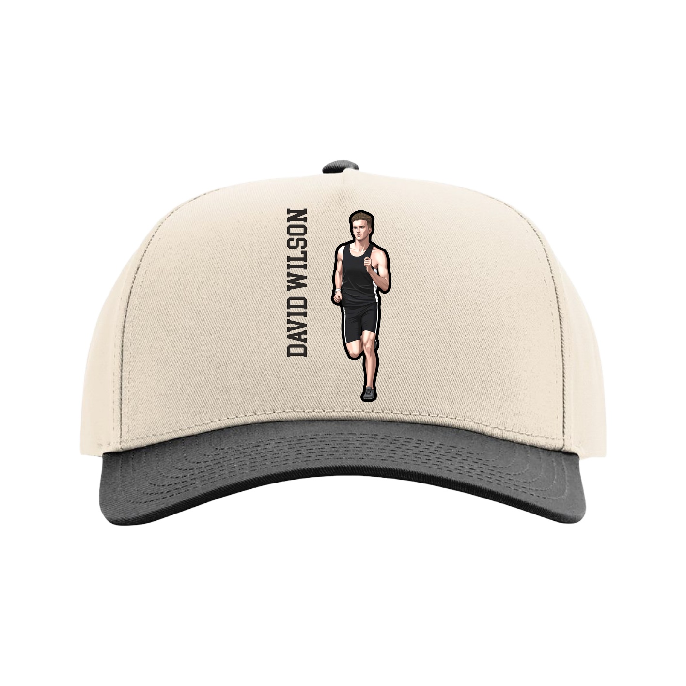 Full Fabric Five-Panel Champ Cap — Name Vertical in Cream/Black