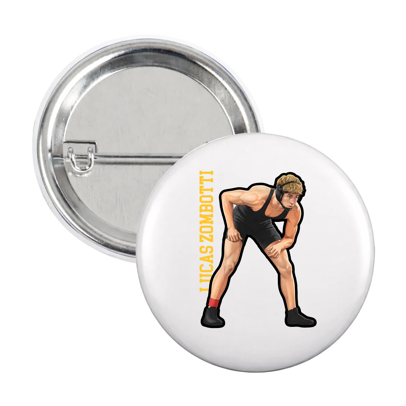 Game Day Button — Name Vertical in White