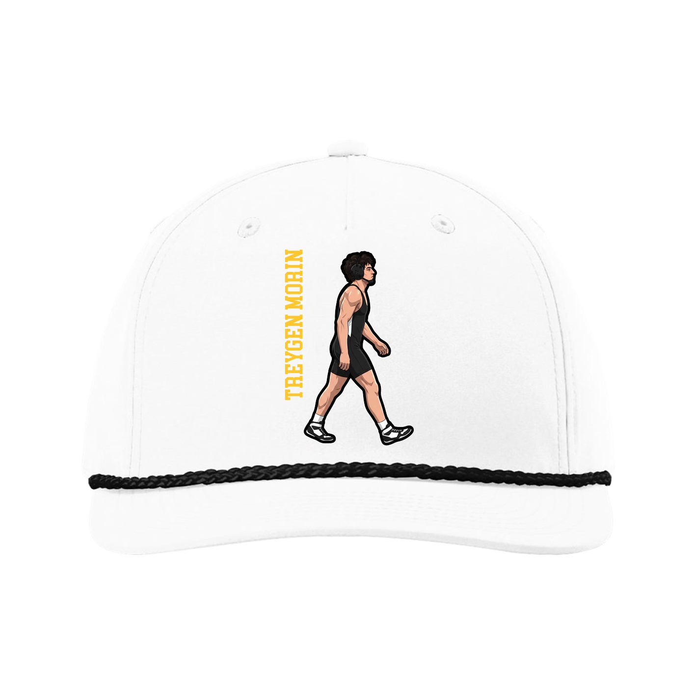 Five-Panel Classic Rope Cap — Name Vertical in White