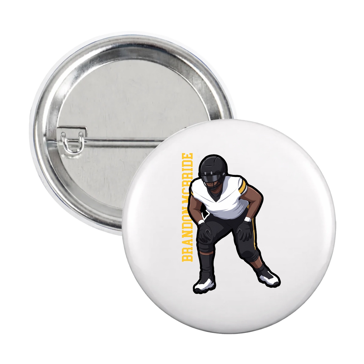 Game Day Button — Name Vertical in White